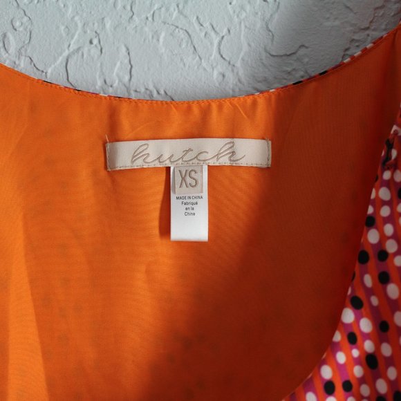 Anthropologie Hutch Flutter Wrap long Dress XS flowy lined orange pink white dot - Picture 7 of 9